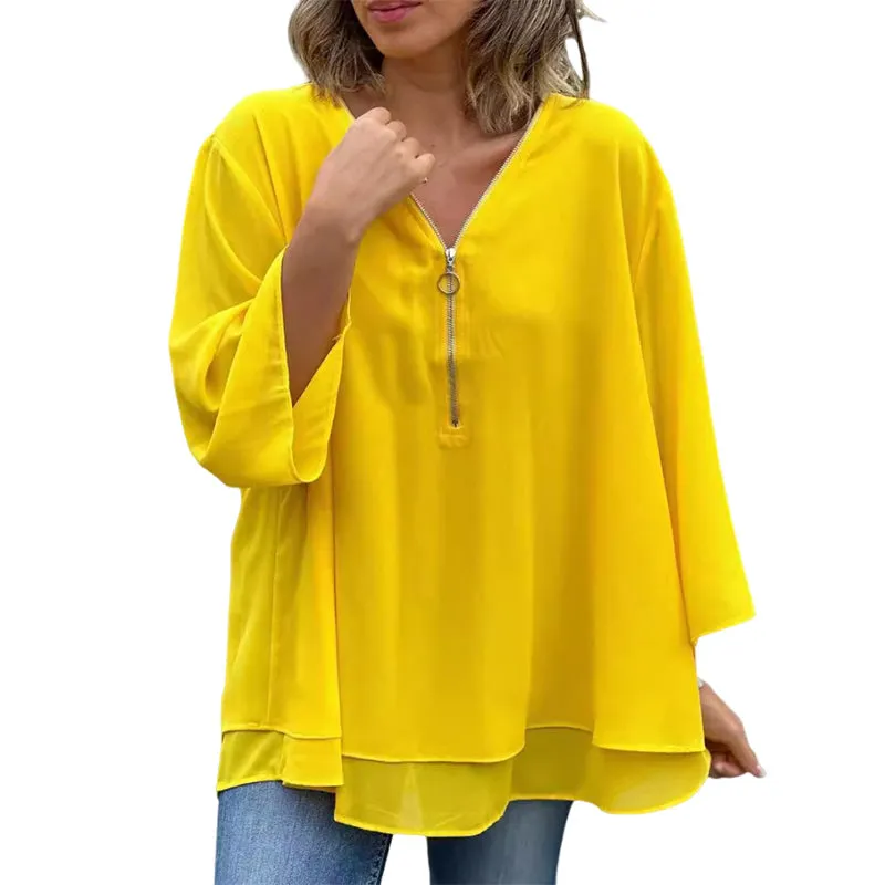 Heidi | Flowy V-Neck Zip Top
