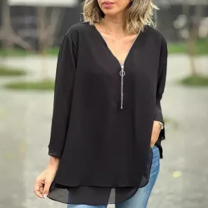 Heidi | Flowy V-Neck Zip Top