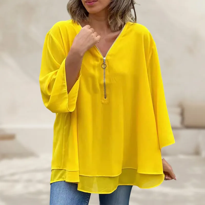 Heidi | Flowy V-Neck Zip Top