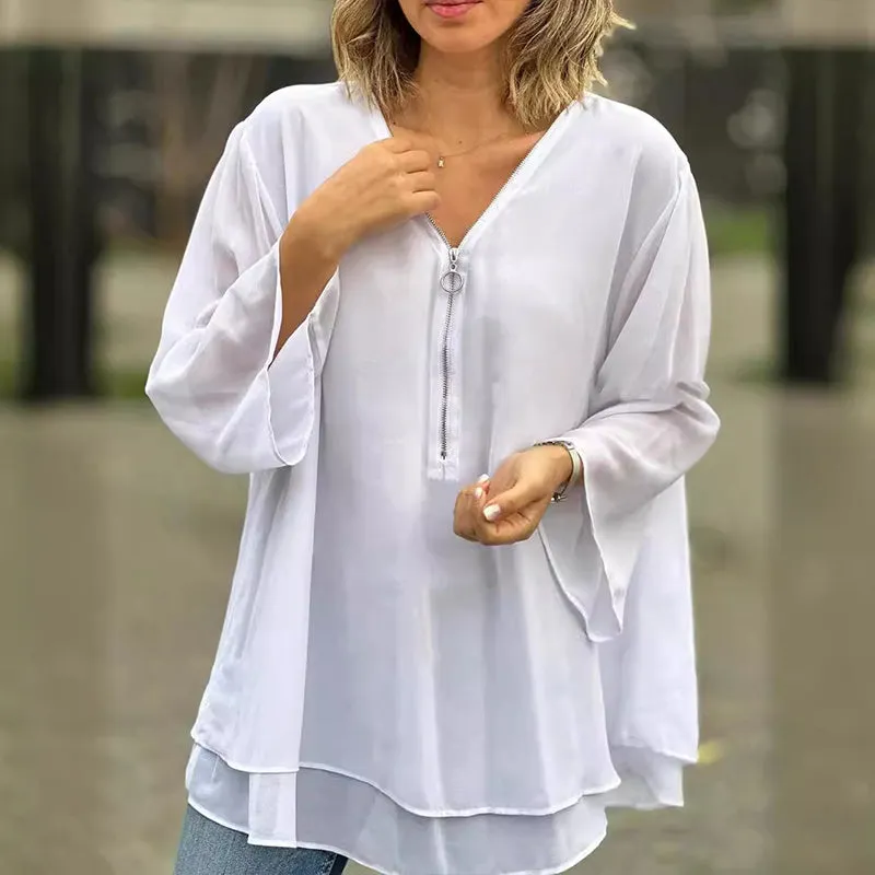 Heidi | Flowy V-Neck Zip Top
