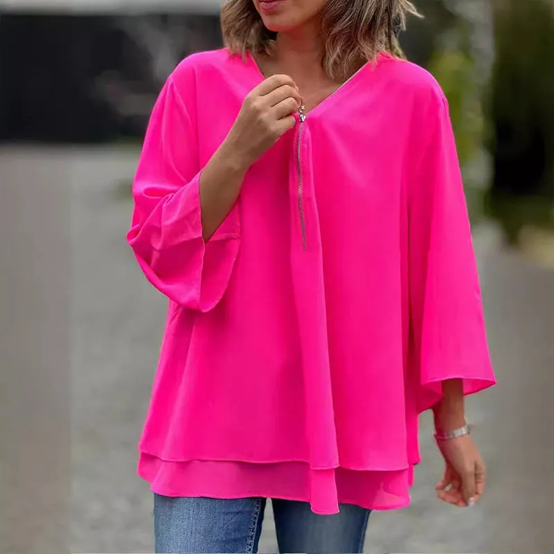 Heidi | Flowy V-Neck Zip Top