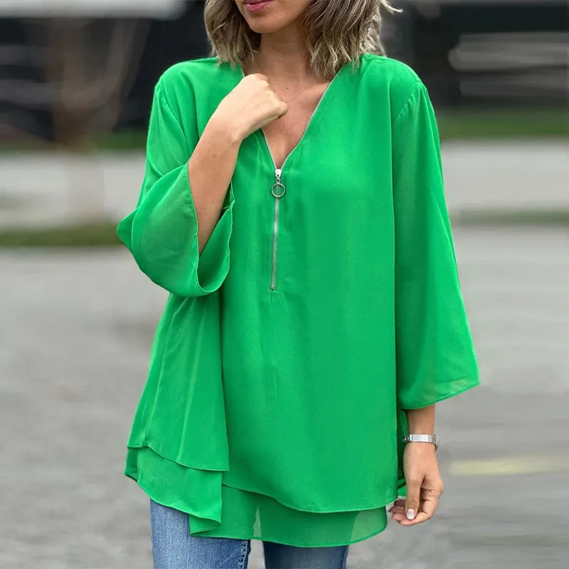 Heidi | Flowy V-Neck Zip Top