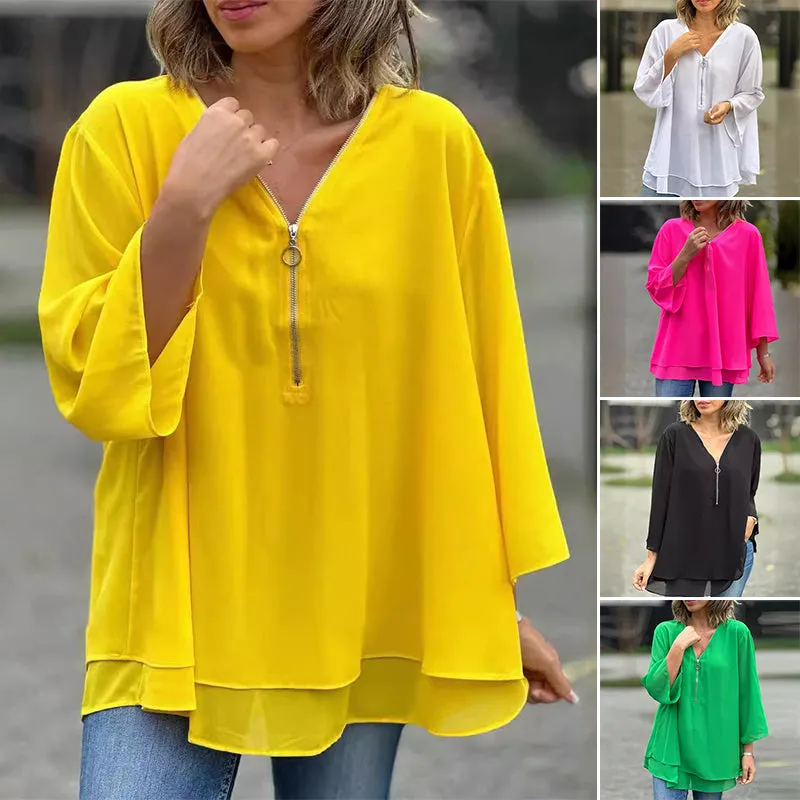 Heidi | Flowy V-Neck Zip Top