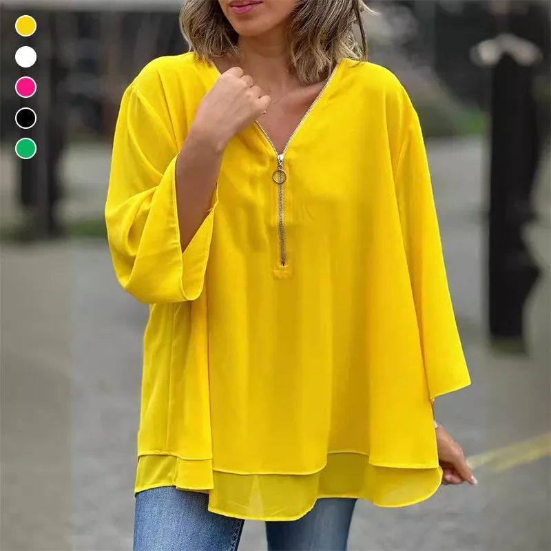 Heidi | Flowy V-Neck Zip Top