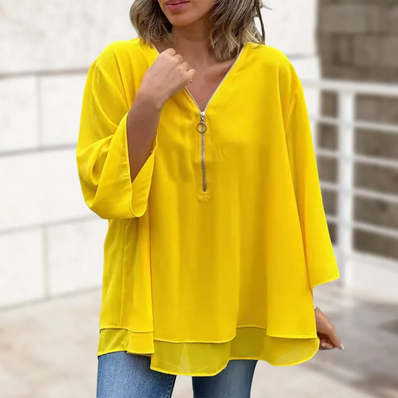 Heidi | Flowy V-Neck Zip Top