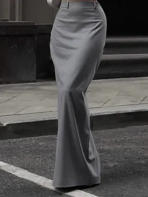 High Waisted Loose No Belt Solid Color Split-Back Split-Joint Zipper Skirts Bottoms