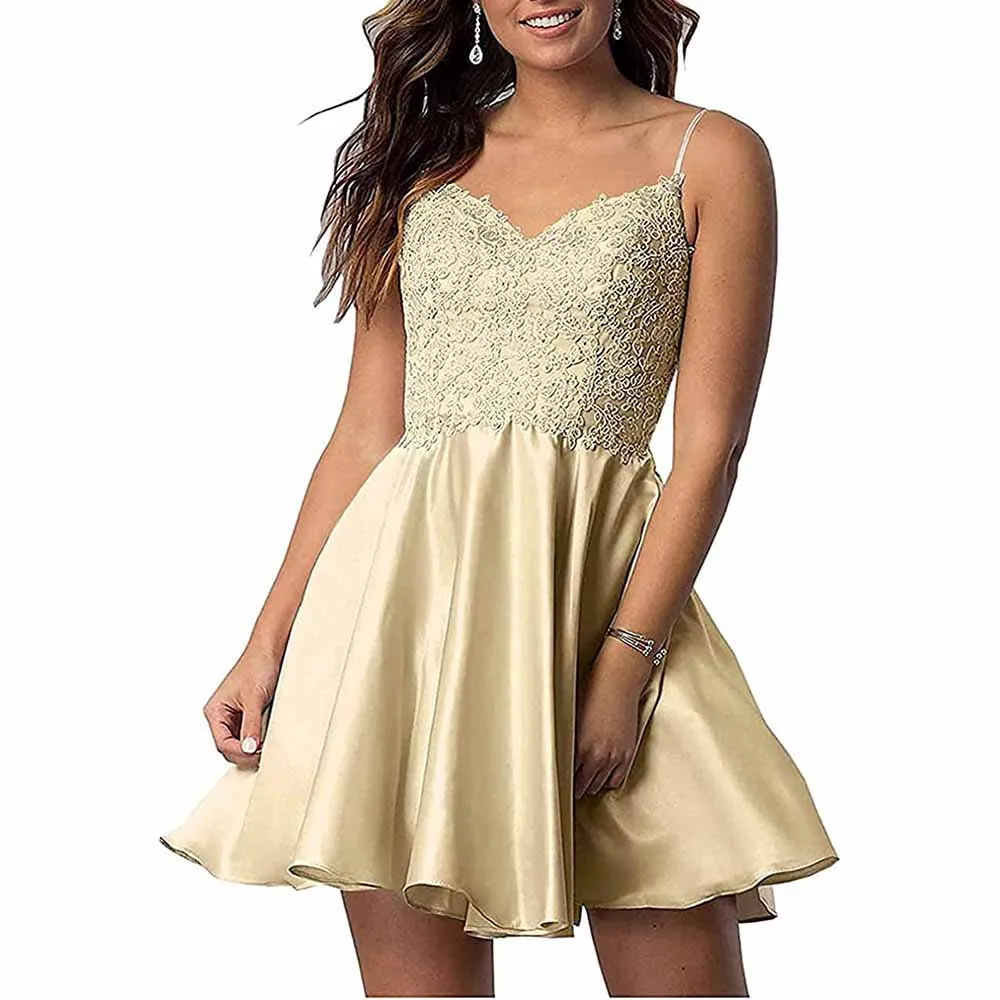 Homecoming Dresses Teens Lace Short Prom Dress with Pocket Mini Party Dresses