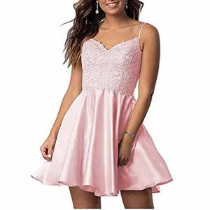 Homecoming Dresses Teens Lace Short Prom Dress with Pocket Mini Party Dresses