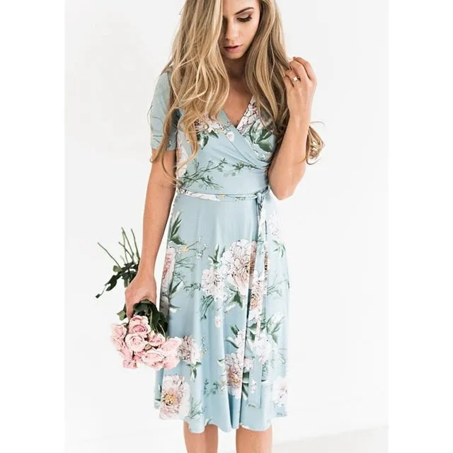 Hot Sale  Women's Summer Bohemian Floral V-Neck Loose Empire Fashion Casual Dress Sundress