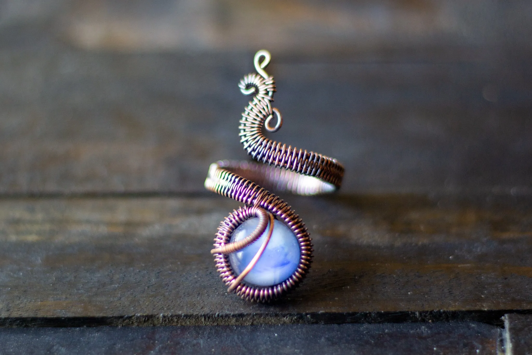 Ice Blue and Copper Adjustable Ring