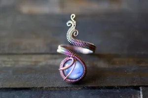 Ice Blue and Copper Adjustable Ring