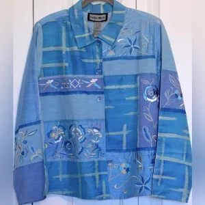 Indigo Moon light blue and light purple embroidered floral jacket
