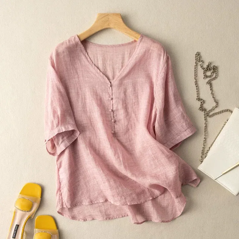 Ishini | V-Neck Half Sleeve Loose Fit Blouse