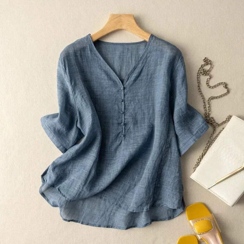 Ishini | V-Neck Half Sleeve Loose Fit Blouse
