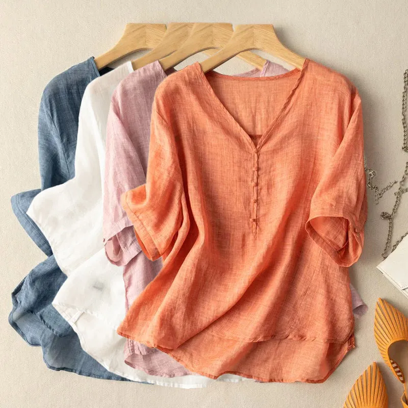 Ishini | V-Neck Half Sleeve Loose Fit Blouse