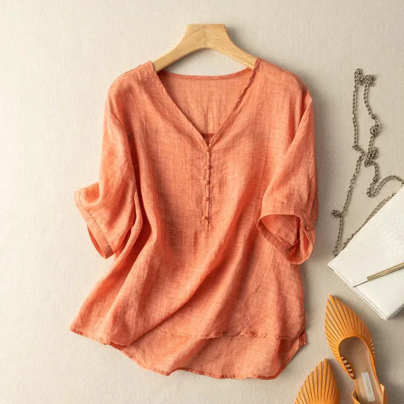 Ishini | V-Neck Half Sleeve Loose Fit Blouse