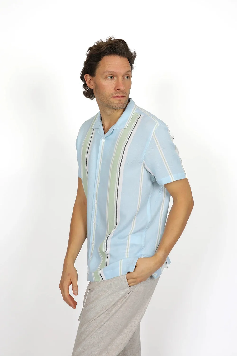 JAMES HARPER RELAXED FIT CUBAN COLLAR STRIPE S/S SHIRT JHS574