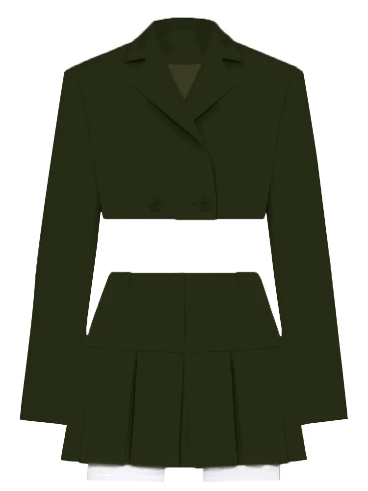 JazzHer 2024 Fall Fashion Black Blazer Sets 2024 Fashion Two Piece Cropped Blazer Jacket Coat And Mini Skirts Sets For Women Casual Suit Streetwear