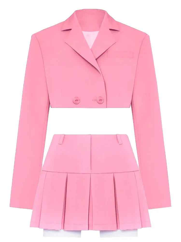 JazzHer 2024 Fall Fashion Black Blazer Sets 2024 Fashion Two Piece Cropped Blazer Jacket Coat And Mini Skirts Sets For Women Casual Suit Streetwear