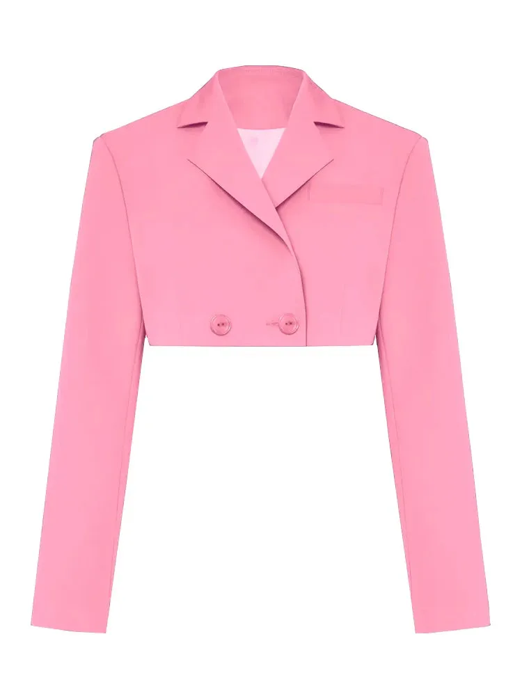 JazzHer 2024 Fall Fashion Black Blazer Sets 2024 Fashion Two Piece Cropped Blazer Jacket Coat And Mini Skirts Sets For Women Casual Suit Streetwear