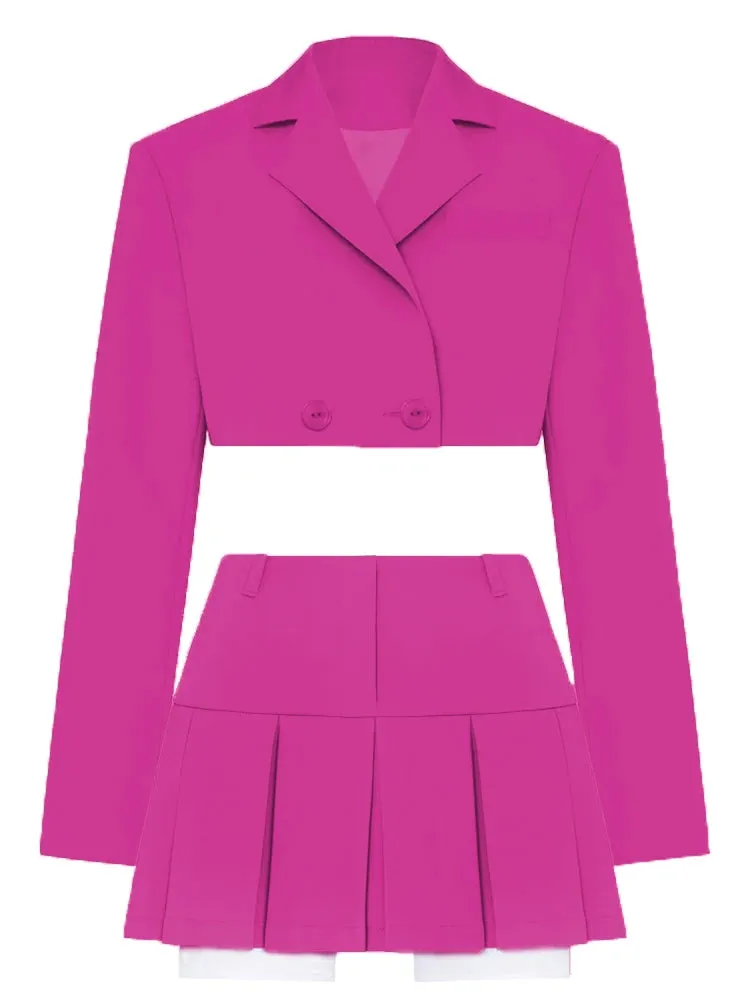 JazzHer 2024 Fall Fashion Black Blazer Sets 2024 Fashion Two Piece Cropped Blazer Jacket Coat And Mini Skirts Sets For Women Casual Suit Streetwear