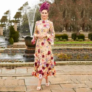 JazzHer 2025 Elegant High Neck 3D Printed Decal Formal Occasion Evening Dresses Long Sleeve Flower A-line Porm Dresses-(PRE-ORDER)