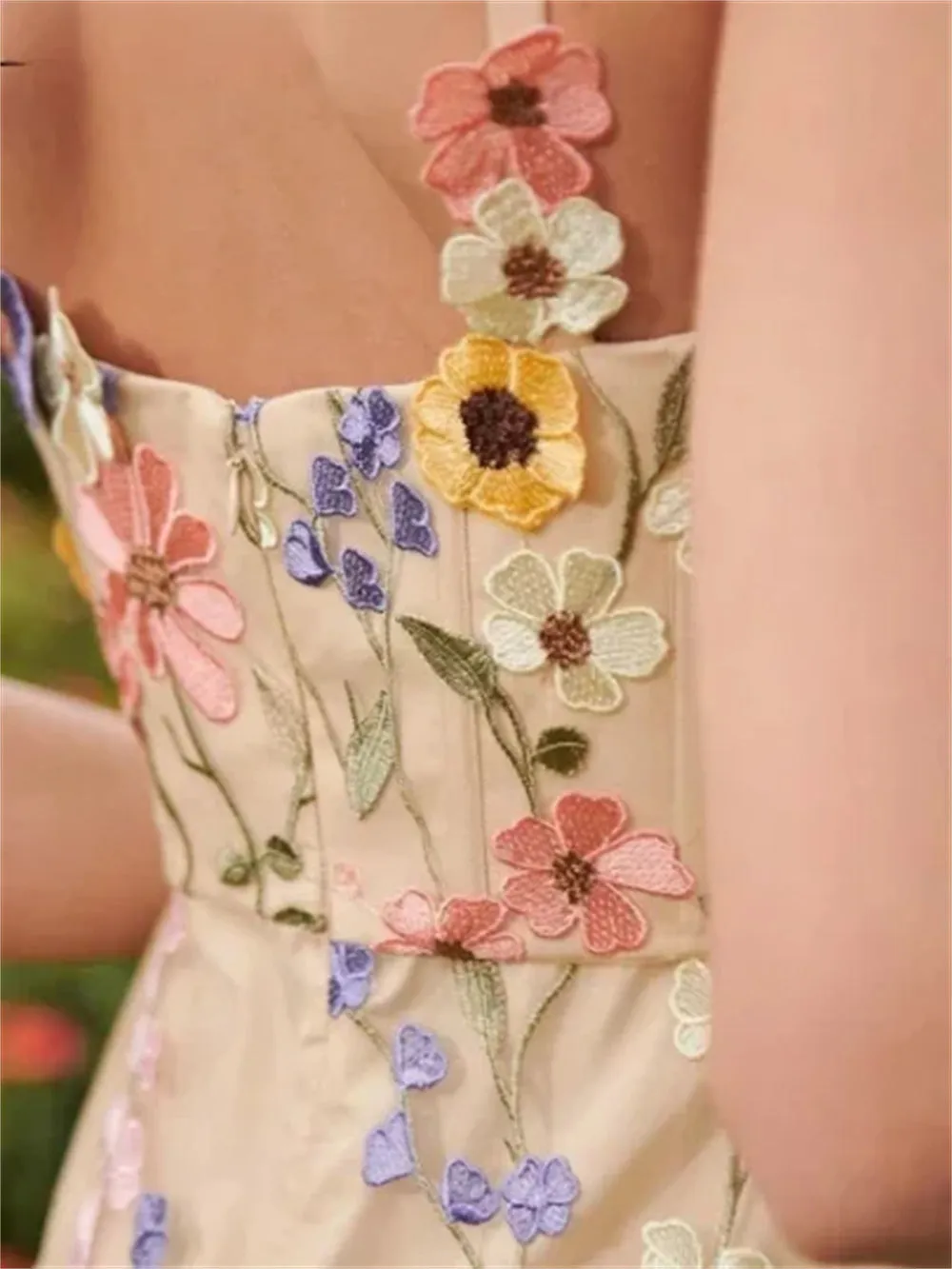 JazzHer Colorful 3D Flowers Lace Sleeveless Boho Wedding Dresses A-Line V-Neck Spaghetti Straps Country Bridal Gowns-(PRE-ORDER)