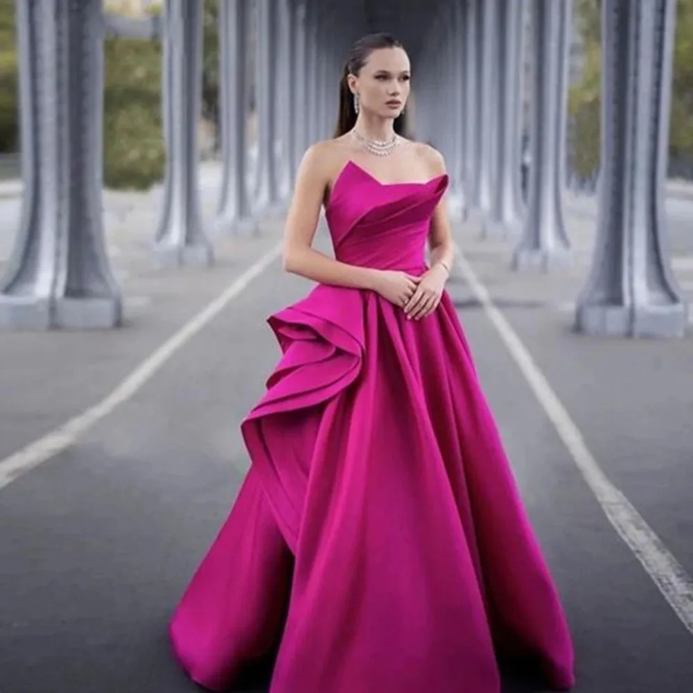 JazzHer Elegantly Side Crimping Floor Lenght فساتين سهره فاخره2025 Satin A-line Prom Dresses Nobility Strapless Vestidos De Noche-(PRE-ORDER)
