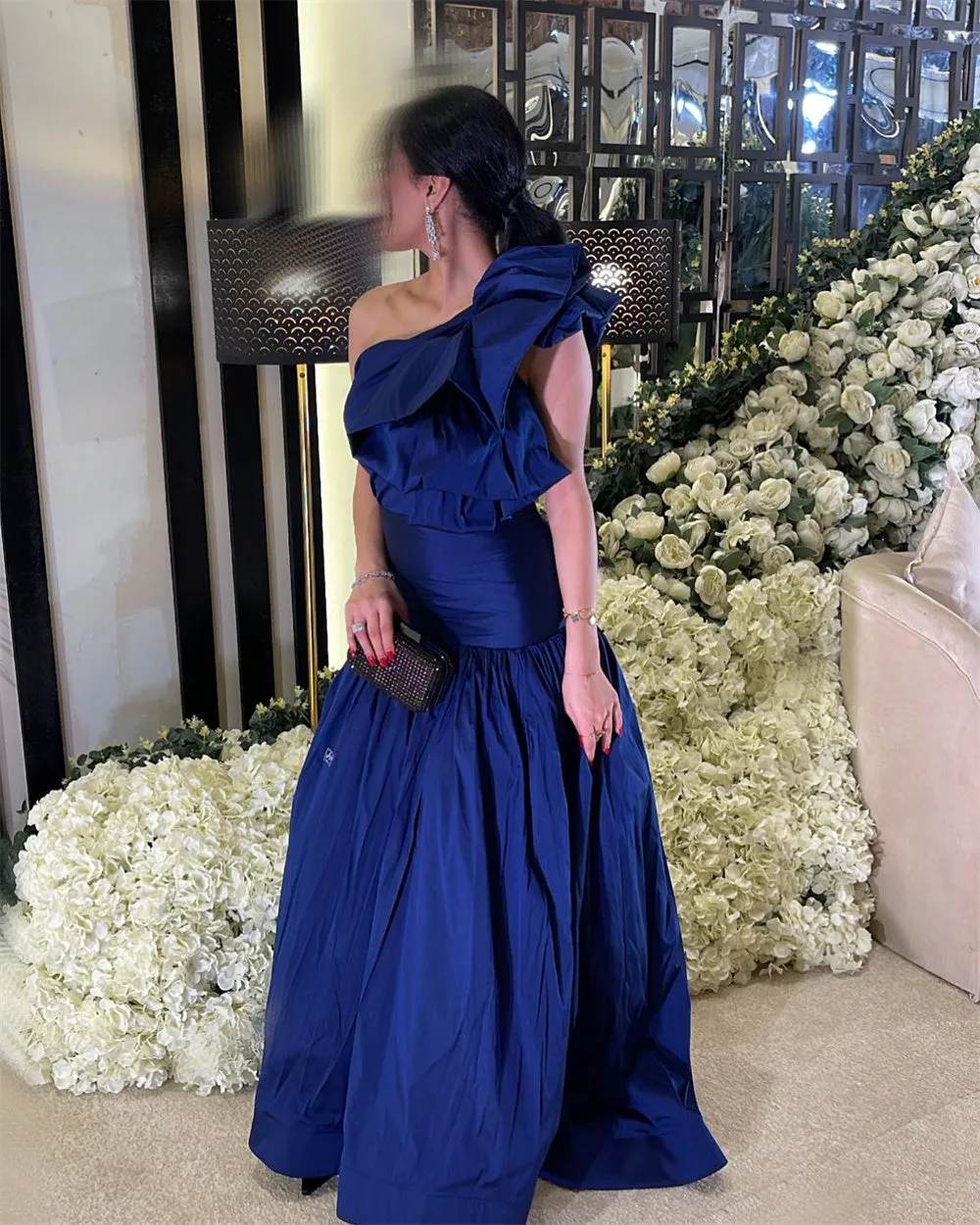 JazzHer Taffeta One the Shoulder Floral robes de soirée A-Line Draped Floor-Length Evening Dresses Formal Evening Wedding Dress-(PRE-ORDER)
