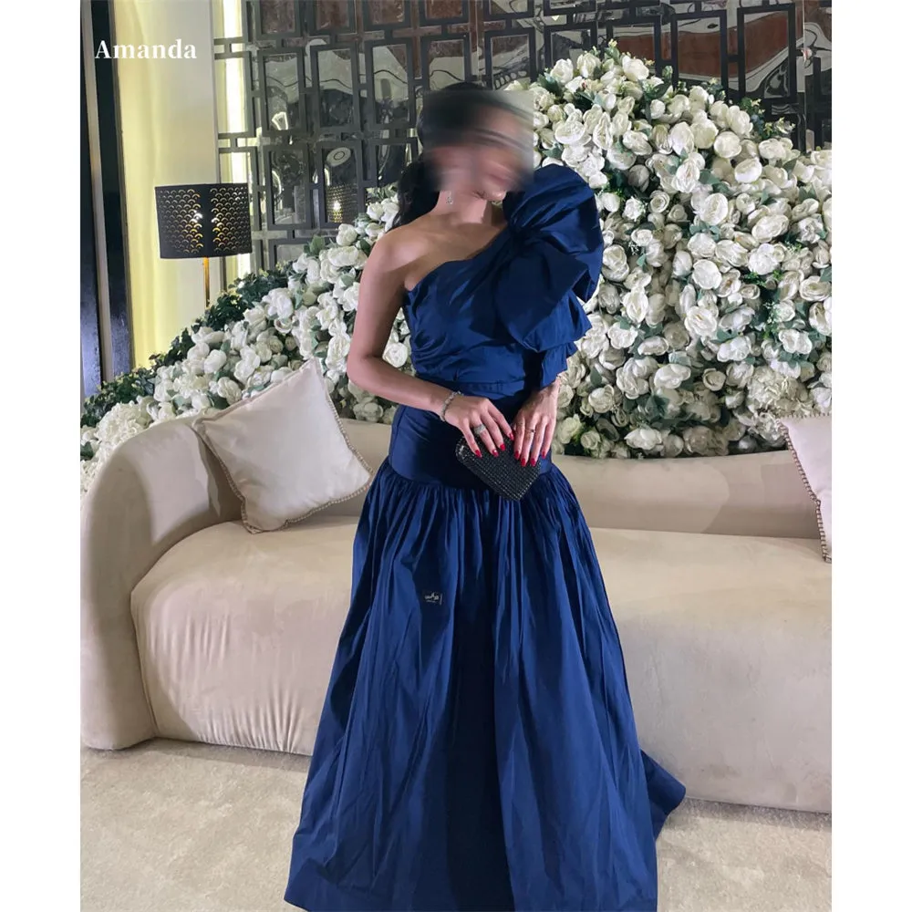 JazzHer Taffeta One the Shoulder Floral robes de soirée A-Line Draped Floor-Length Evening Dresses Formal Evening Wedding Dress-(PRE-ORDER)
