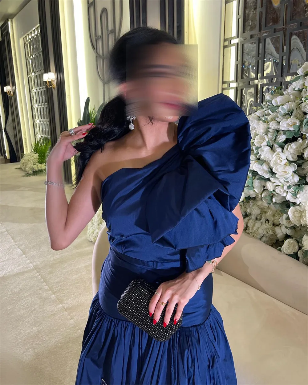 JazzHer Taffeta One the Shoulder Floral robes de soirée A-Line Draped Floor-Length Evening Dresses Formal Evening Wedding Dress-(PRE-ORDER)