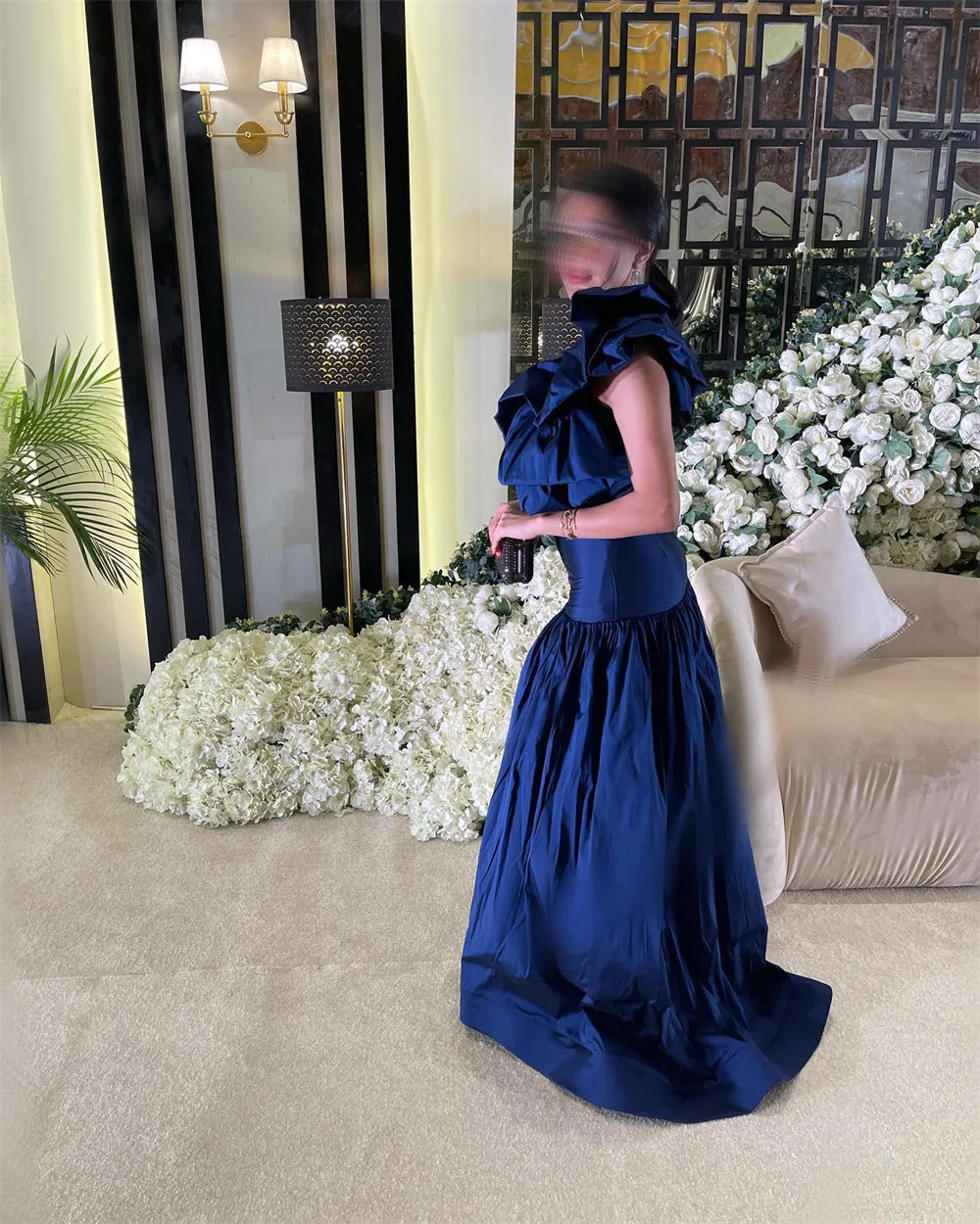 JazzHer Taffeta One the Shoulder Floral robes de soirée A-Line Draped Floor-Length Evening Dresses Formal Evening Wedding Dress-(PRE-ORDER)