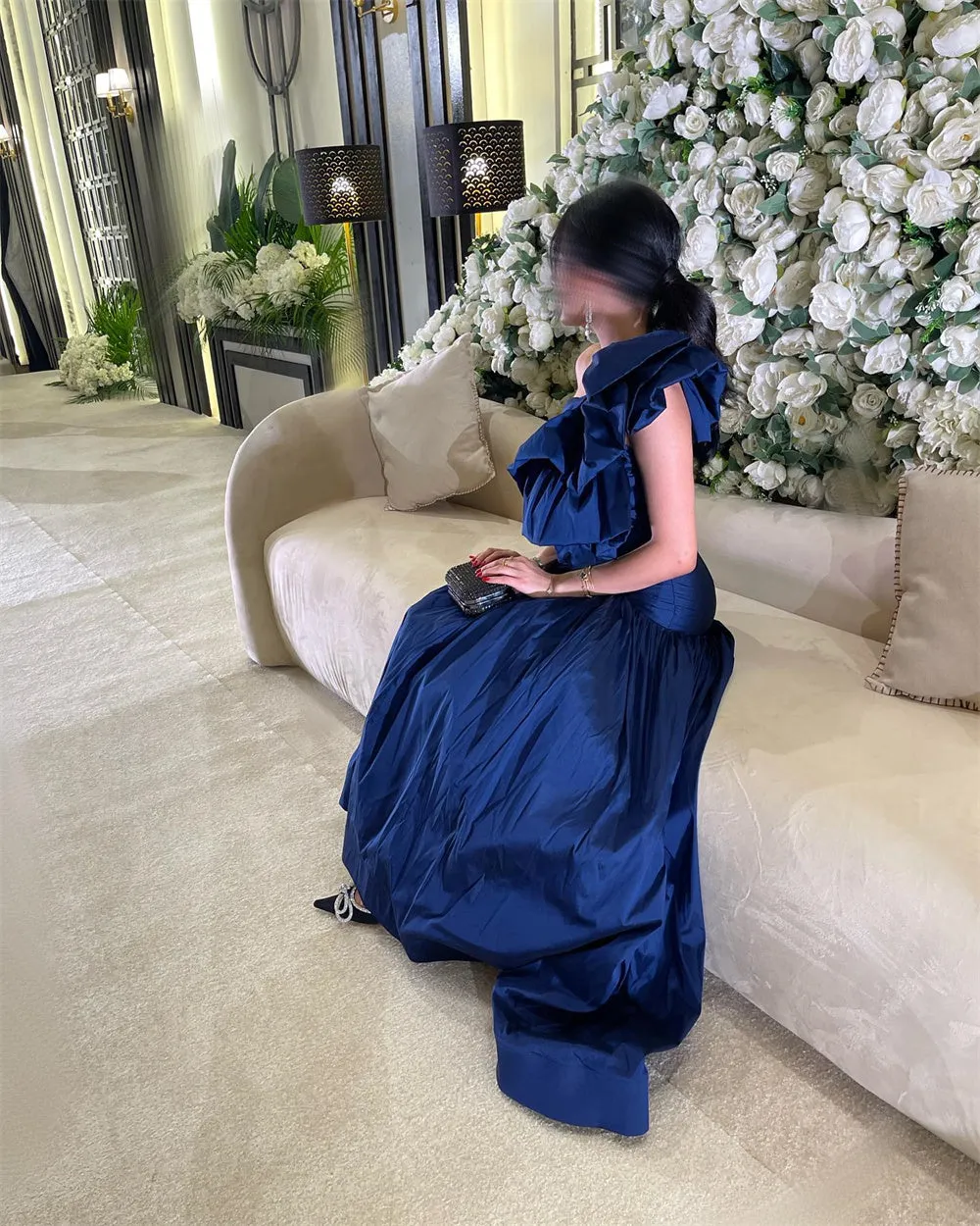 JazzHer Taffeta One the Shoulder Floral robes de soirée A-Line Draped Floor-Length Evening Dresses Formal Evening Wedding Dress-(PRE-ORDER)
