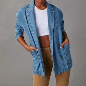 Joan - denim blazer with button pockets and loose fit