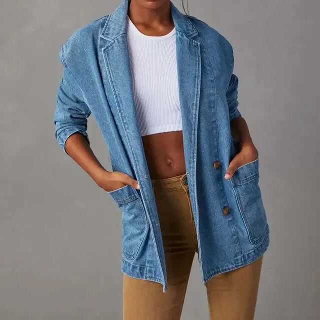 Joan - denim blazer with button pockets and loose fit