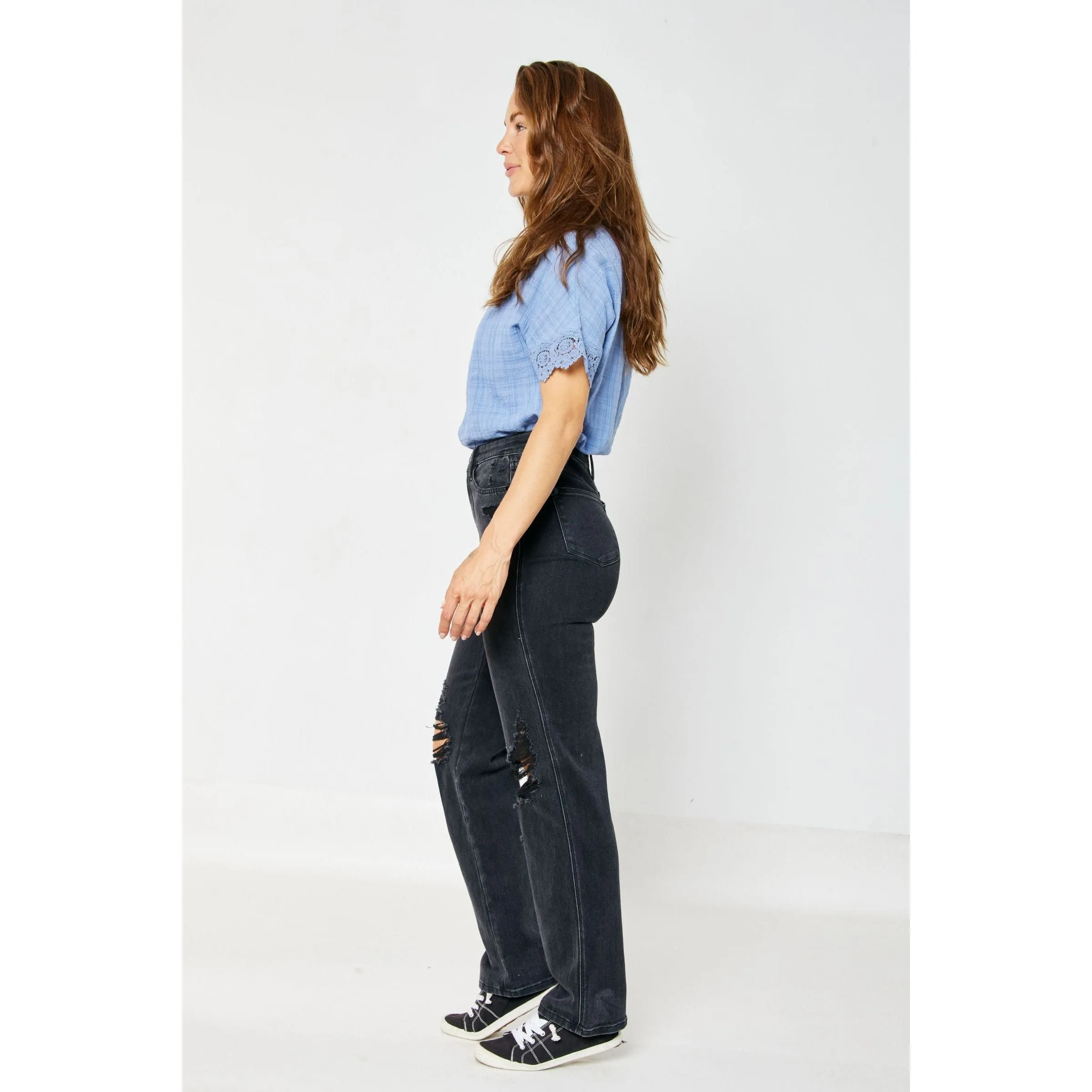 Judy Blue High Waist Rigid Magic 90's Knee Destroy Straight
