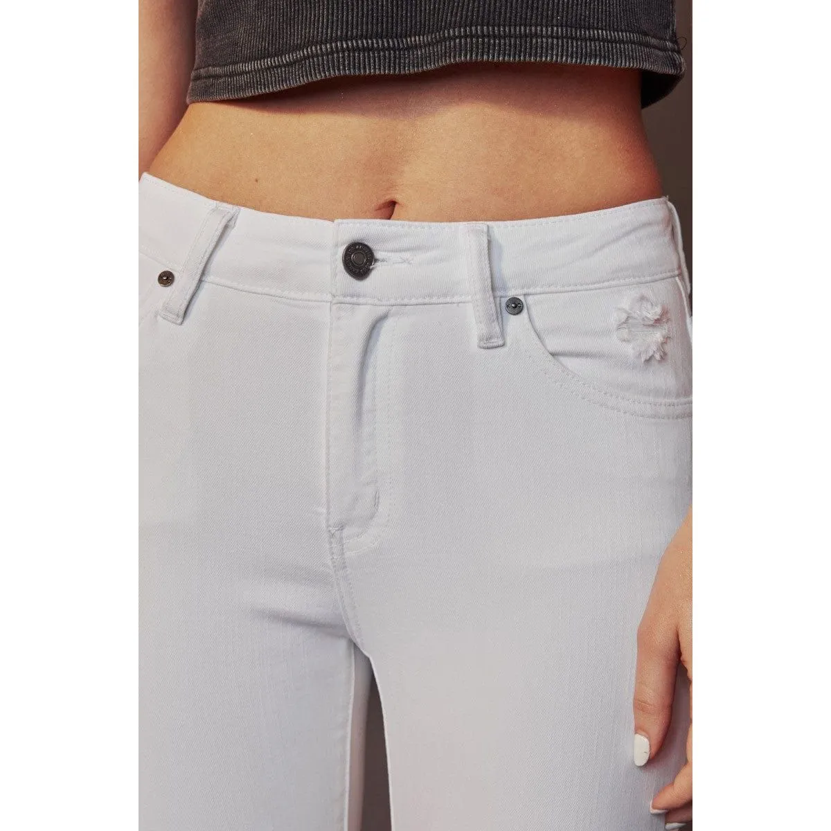 Kan Can High Rise White Hem Detail Skinny Jeans