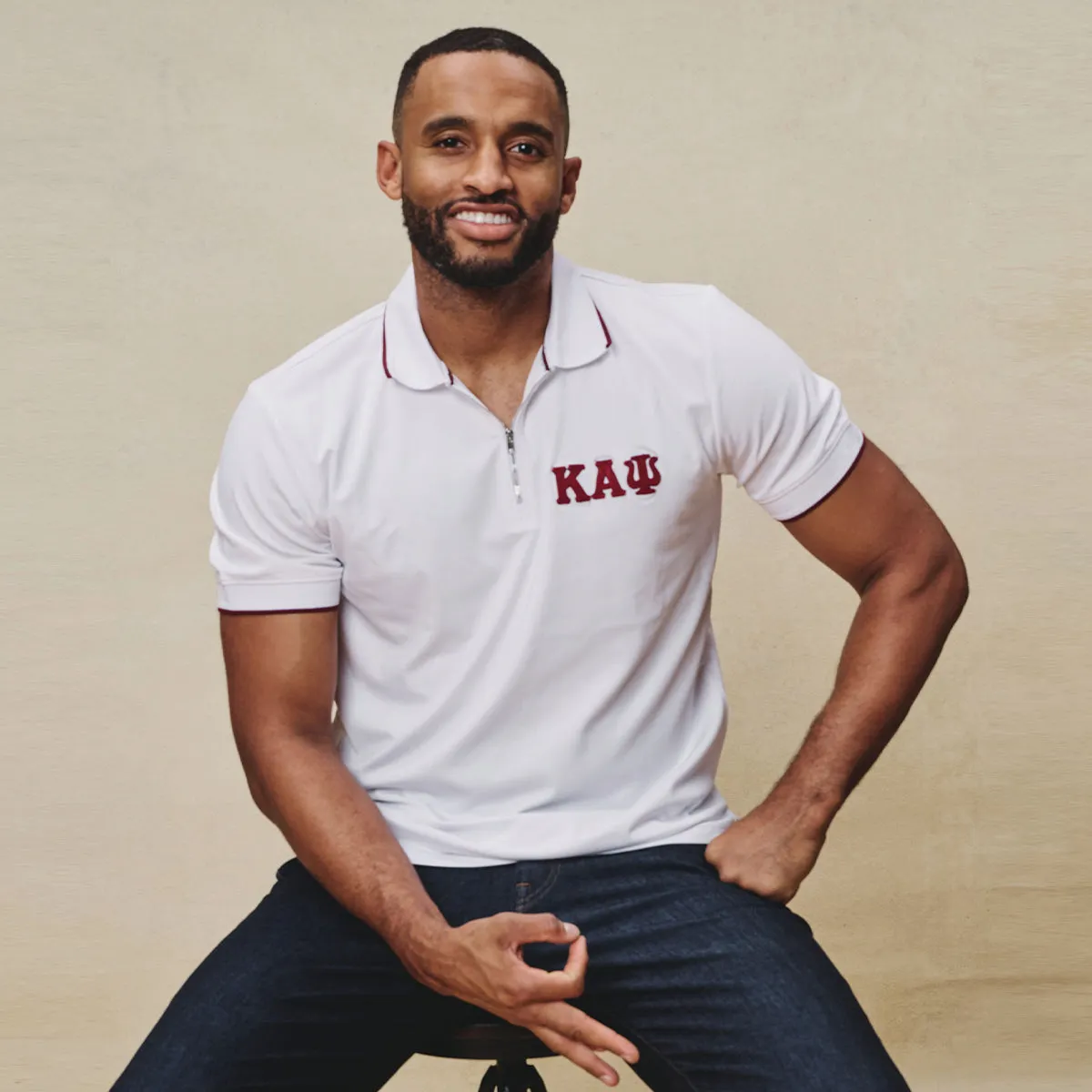 Kappa Alpha Psi 3-Letter Zip Performance Polo (White)
