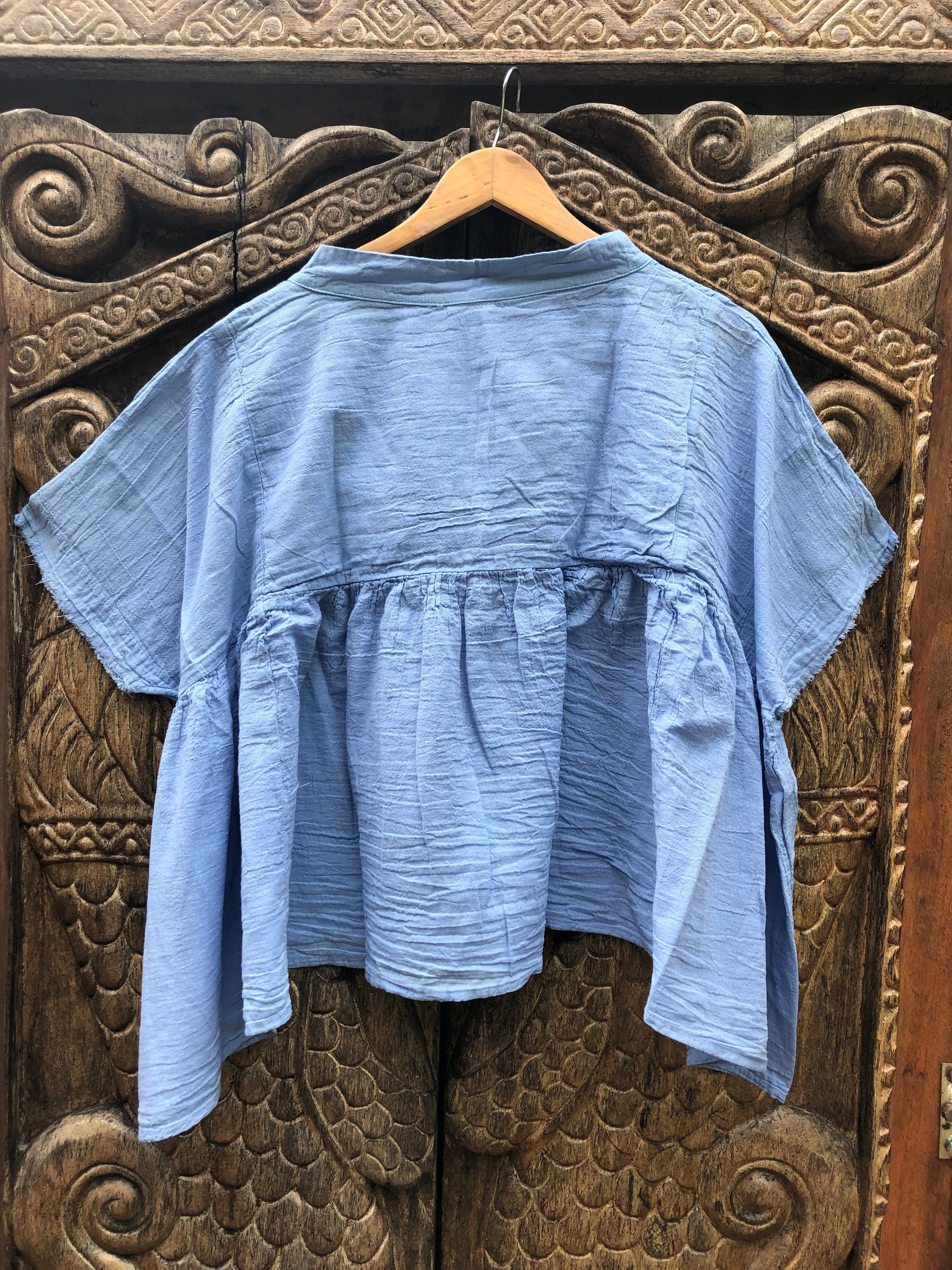 Karuna Blouse - Blue with Red Petals
