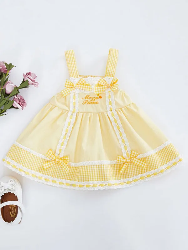 Kids Lolita Dress JSK Yellow Plaid Lolita Jumper Skirt