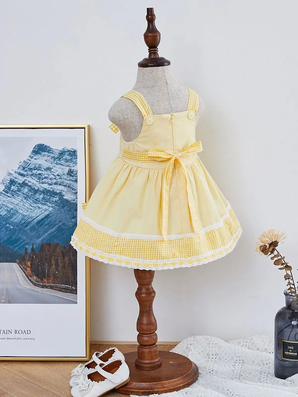 Kids Lolita Dress JSK Yellow Plaid Lolita Jumper Skirt