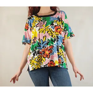 Kip & Co colourful oversize tee shirt top with black neckline size 10