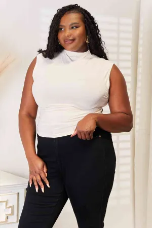 Kirsten Basic Bae Mock Neck Ruched Cropped Tank