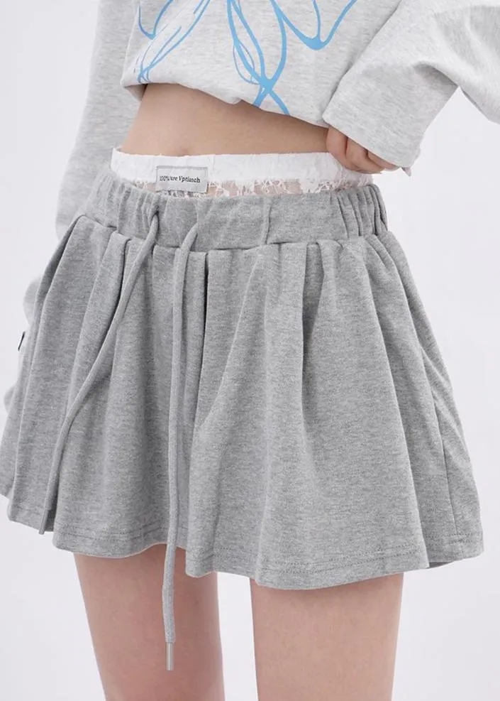 Lace patchwork drawstring Skirt and Sweater