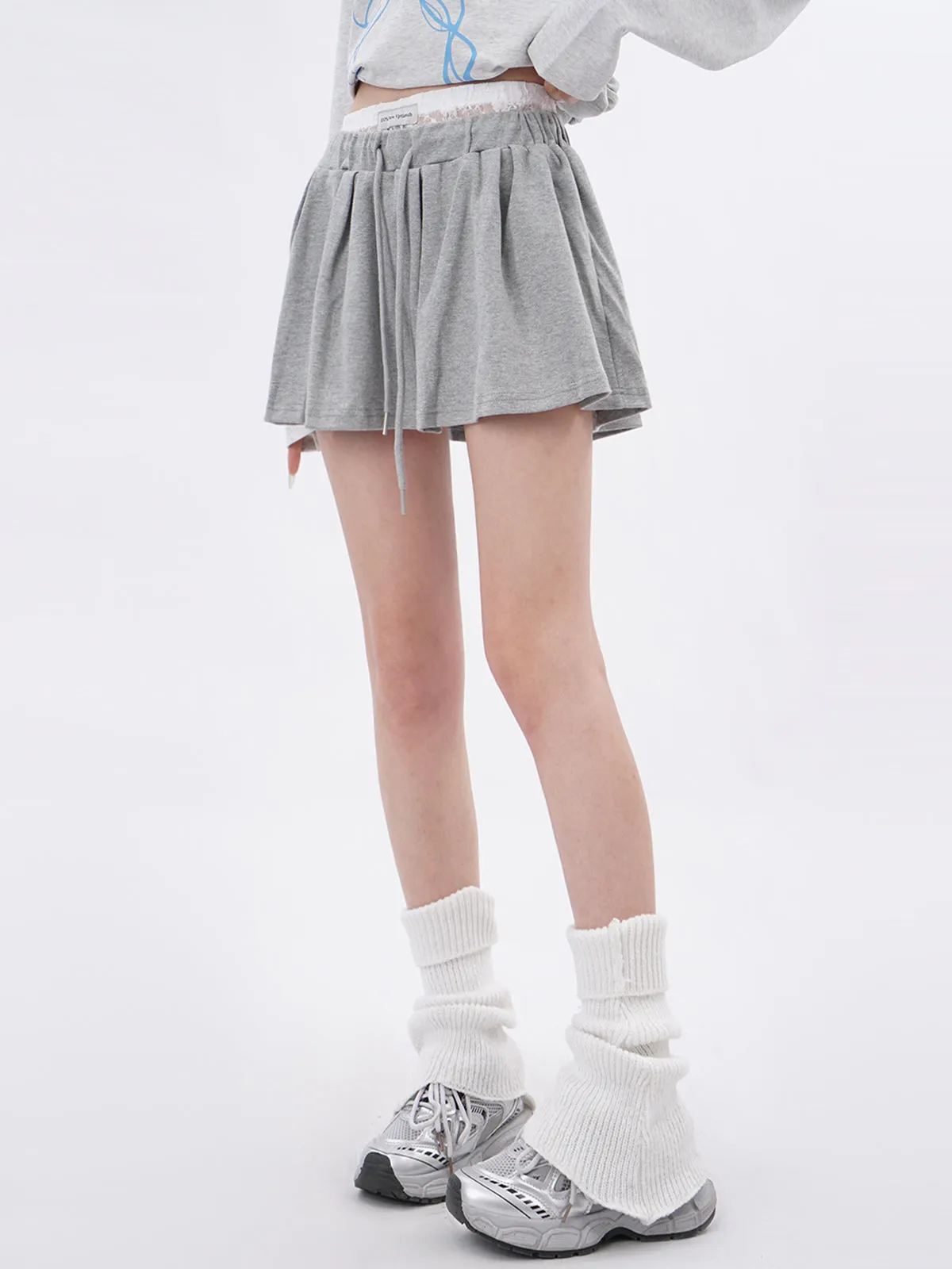 Lace patchwork drawstring Skirt and Sweater