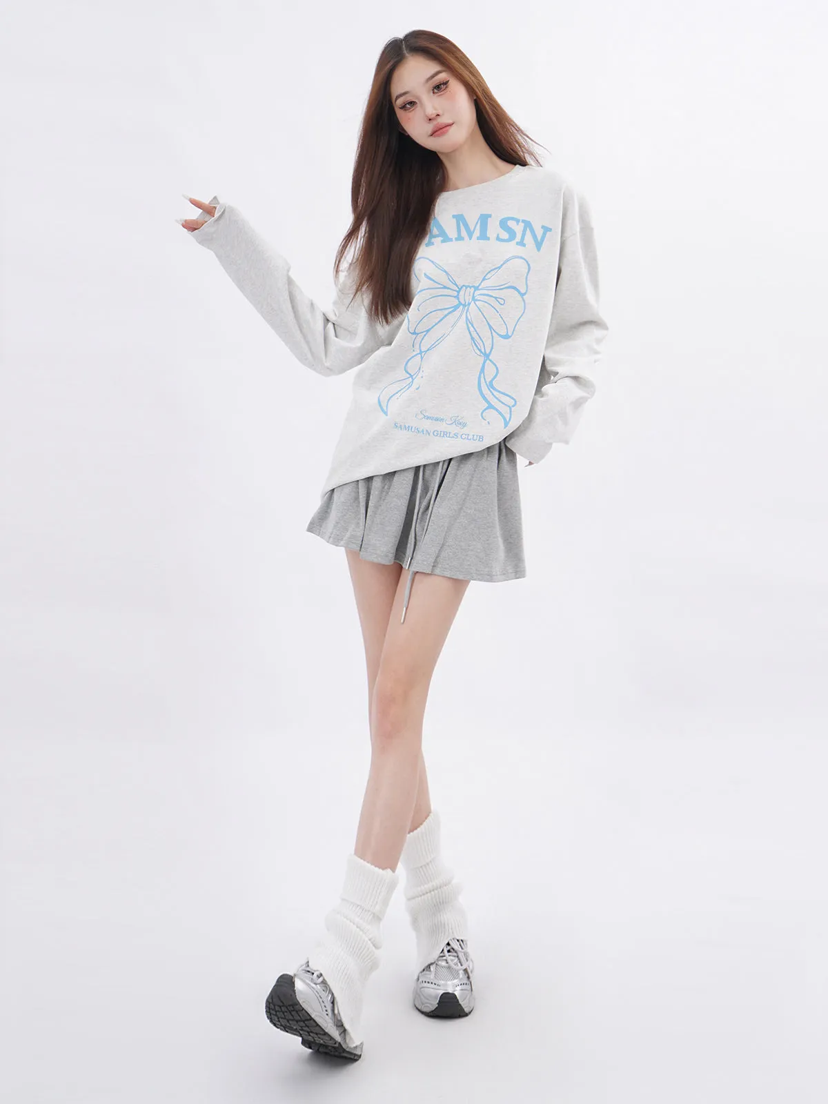 Lace patchwork drawstring Skirt and Sweater