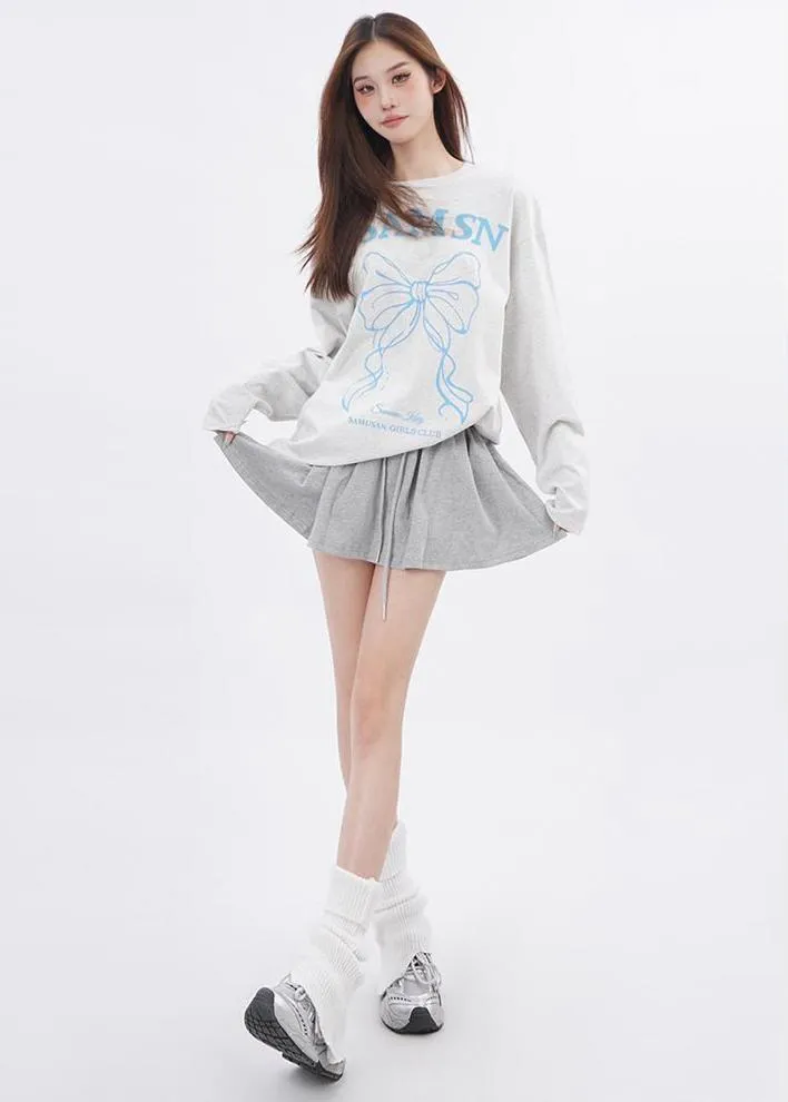 Lace patchwork drawstring Skirt and Sweater