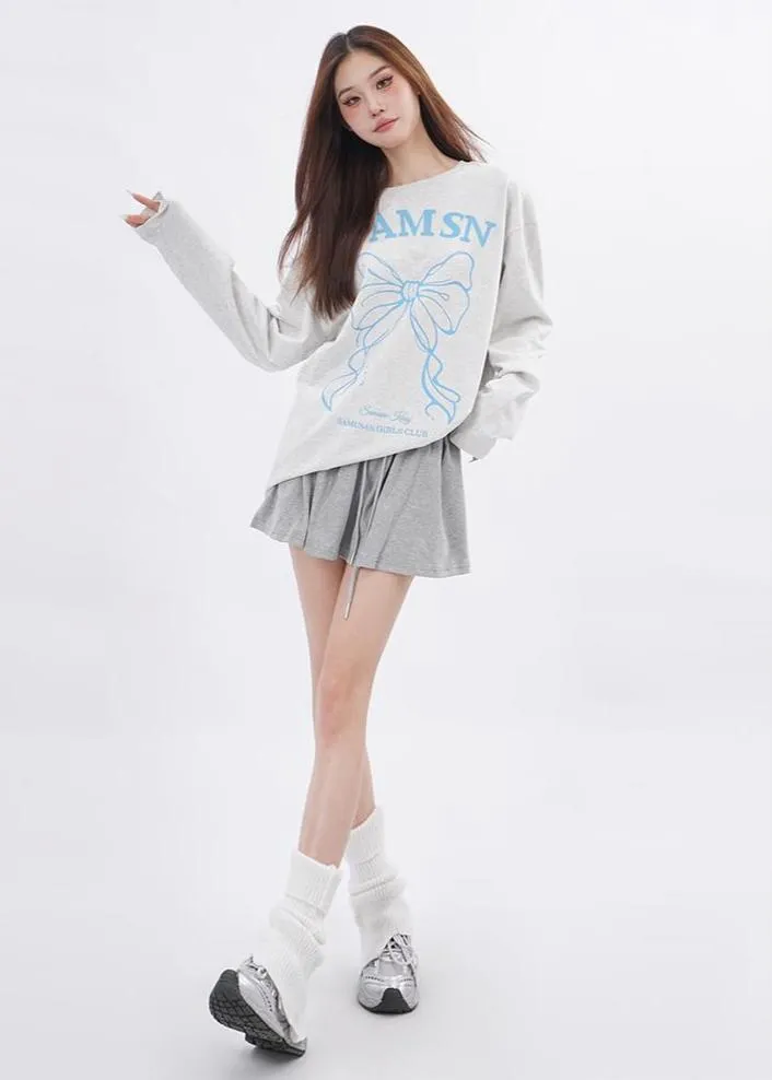 Lace patchwork drawstring Skirt and Sweater