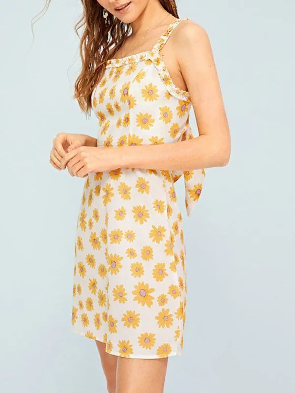 Lace-Up Daisy Print Sling Dress