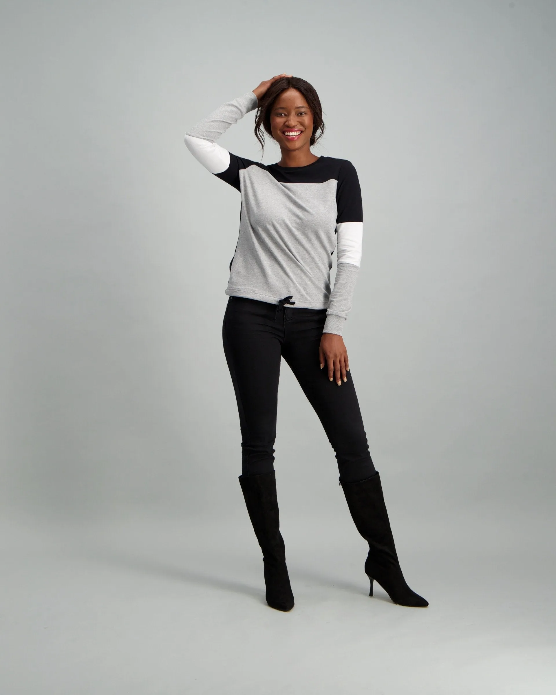 Ladies Colour Block Fleece Top - Grey Melange